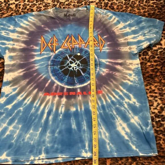 Def Leppard Blue Multi Color Print Adrenalize Boho Tie Dye Graphic Shirt - Picture 5 of 6